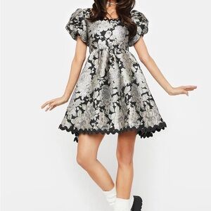 Sister Jane Elegant Black and Silver Short Sleeve Dress